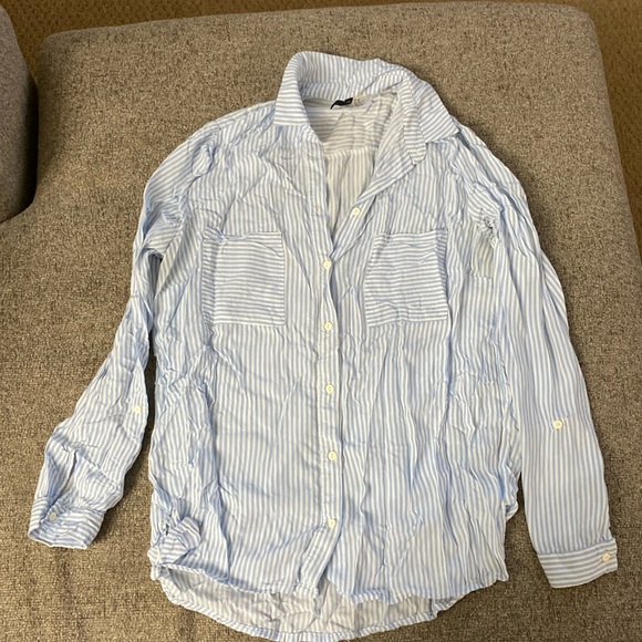 H&M Divided Blue and White Striped Button Down - Picture 1 of 6